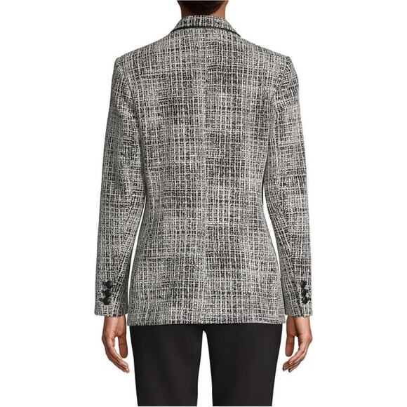 Karl Lagerfeld Paris Womens 0 Tweed Faux Leather Trim One-Button Blazer Black - Picture 2 of 12